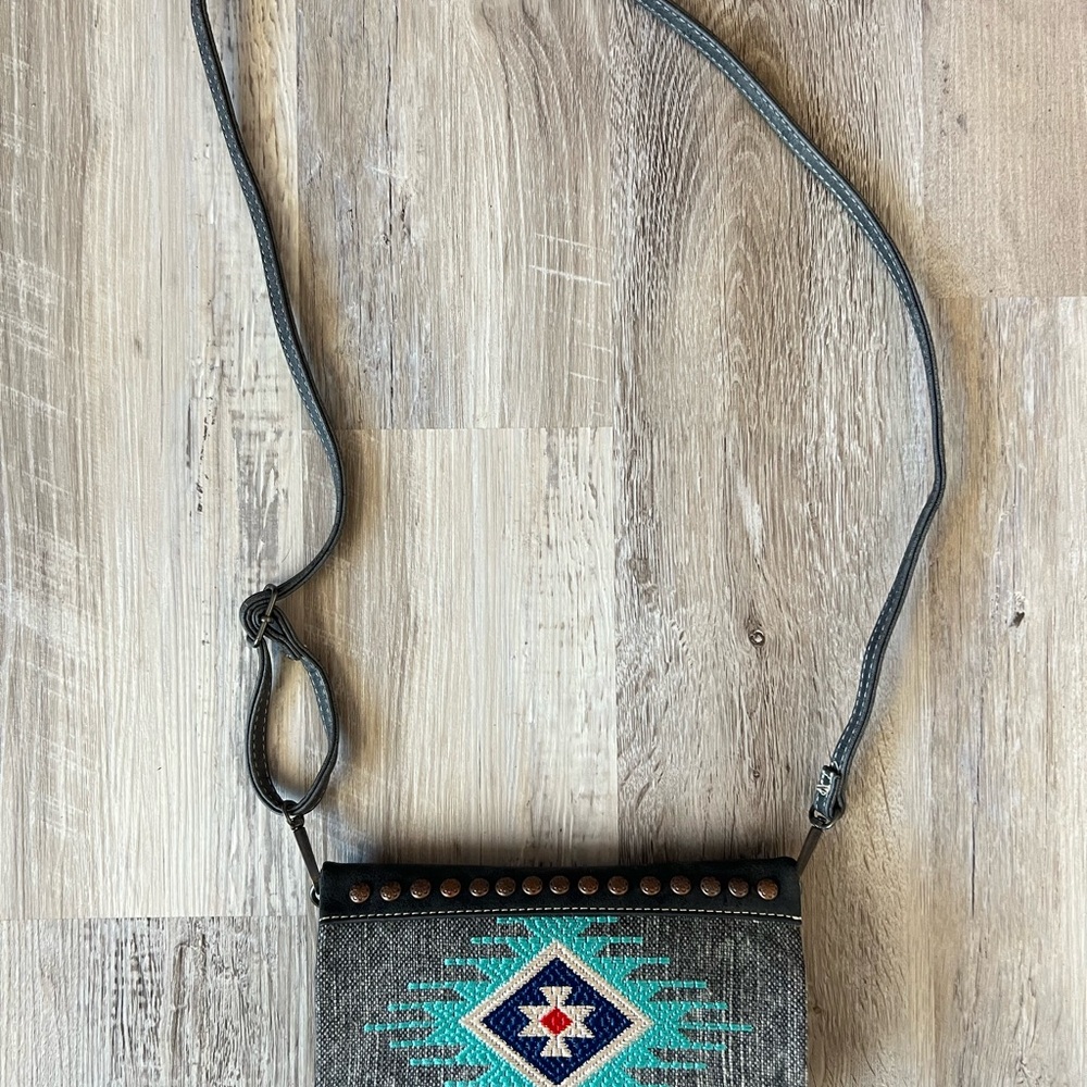Gray and Blue Geometric Crossbody Bag